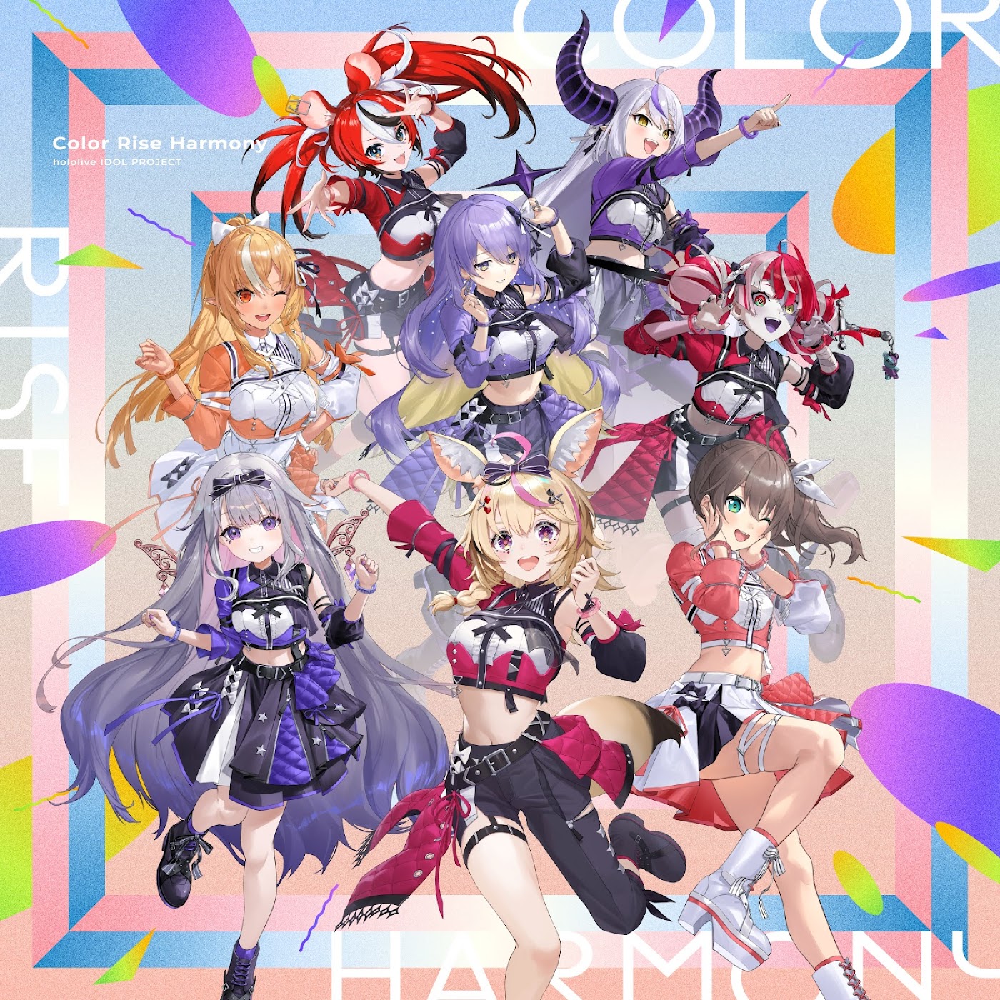 Cover album Theme Song hololive IDOL PROJECT dari Hakos Baelz, La  Darknesss, Shiranui Flare, Moona Hoshinova, Kureiji Ollie, Koseki Bijou, Omaru Polka, Natsuiro Matsuri di Matikiri